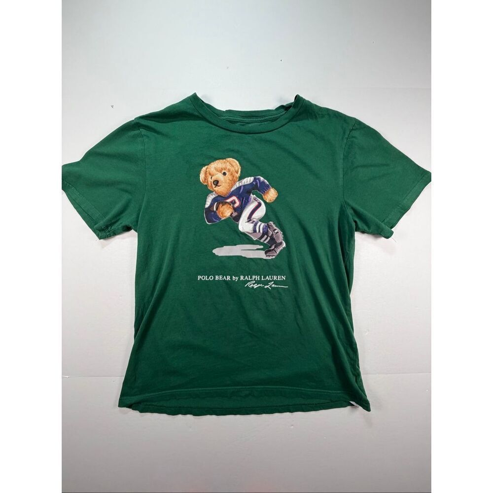 Polo Ralph Lauren Football Polo Bear T Shirt Green Youth XL 18-20 Collectible
